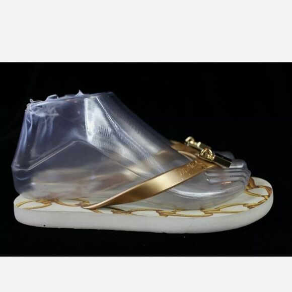 Miss Trish Ssize 5.5 Uk3 Euro 36 Thong Flip Flops Chains Gold Lock. - Picture 7 of 9